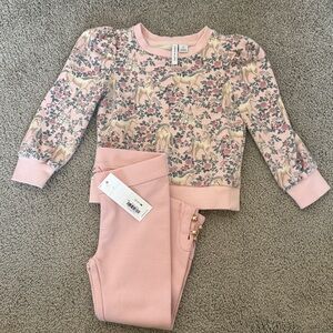 2T Janie and Jack Pink Floral Unicorn Crewneck and Pant set